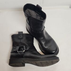 Zodiac All Black Fiera Leather Quality Moto Goth Western Sz 7.5 Ankle Boots